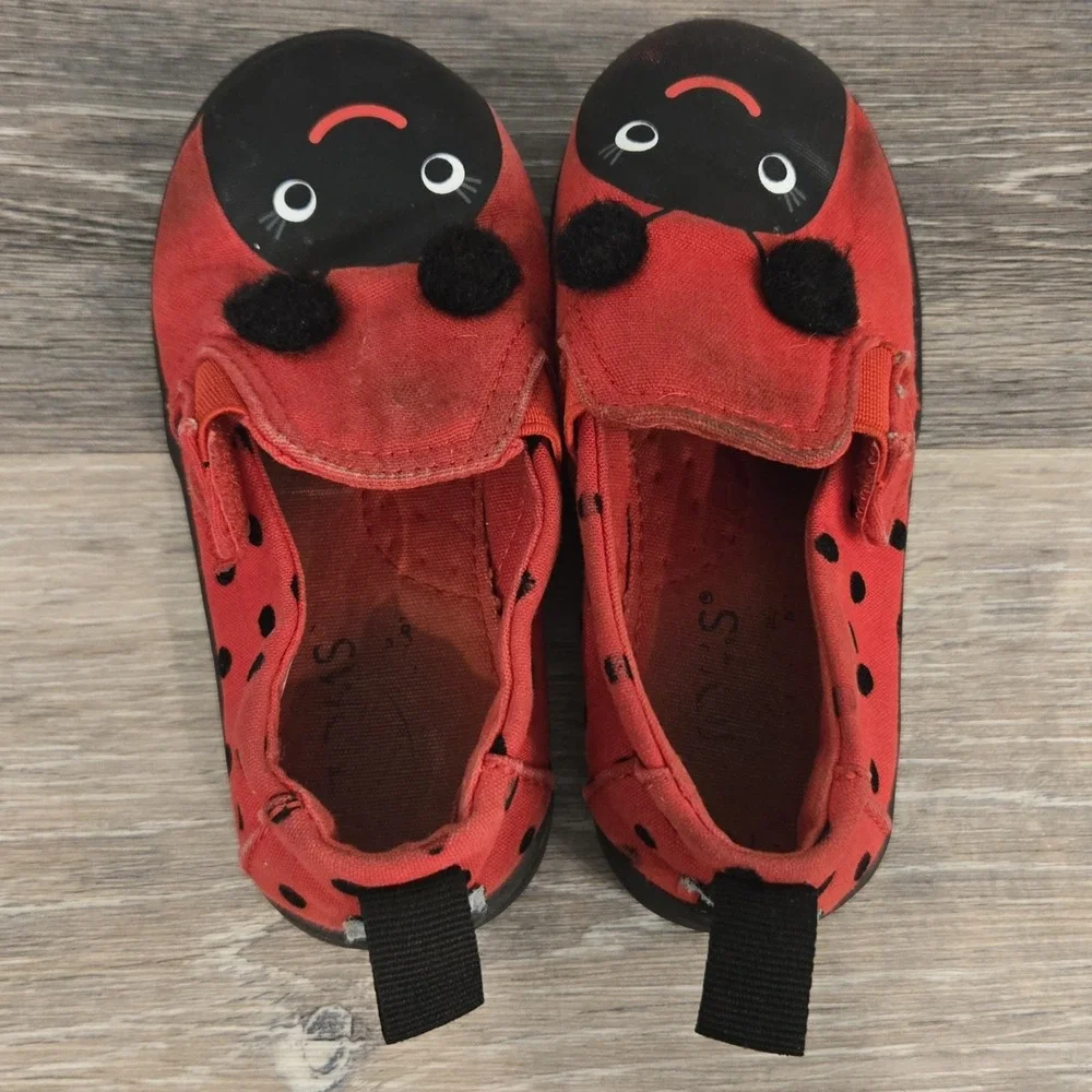 Toms Alpargata Flats Toddler US 8‎ Lava Red Ladybug Print Casual Shoes